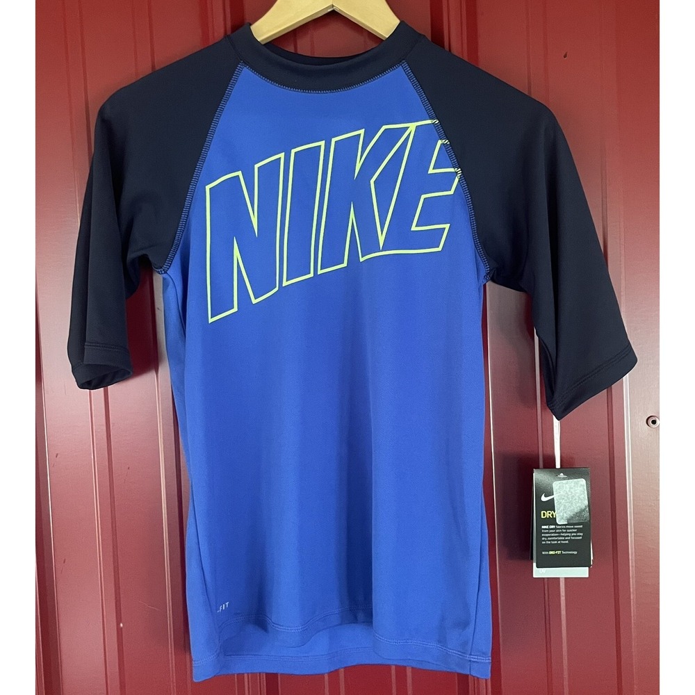 Nike Shirt Dri Fit  Rash‎ Guard UPF Sun Raglan Colorblock Swimming Large New